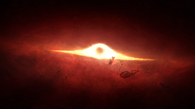 Epic Crimson Black Hole Cosmic Space 4K Desktop Wallpaper