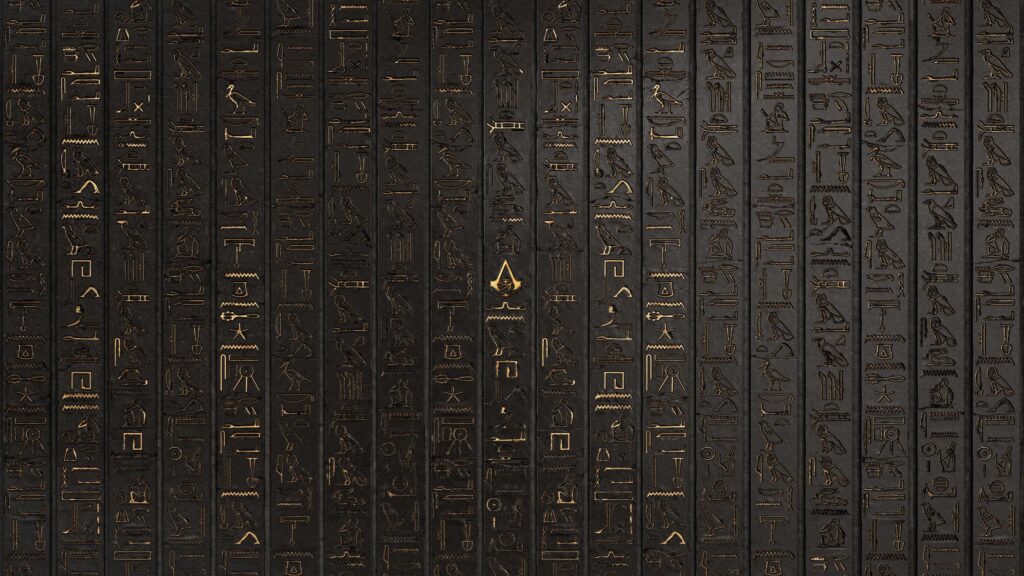 Ancient Egyptian Hieroglyphs with Assassin Creed Logo PC Wallpaper