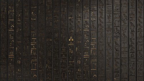 Ancient Egyptian Hieroglyphs with Assassin Creed Logo PC Wallpaper