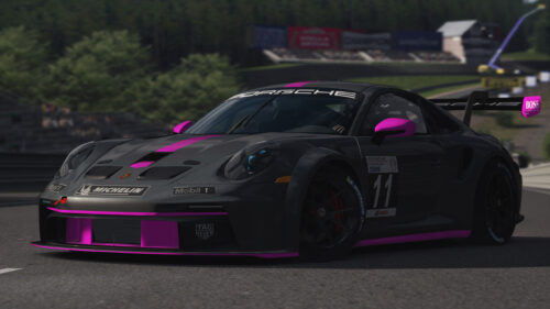 Carbon Fiber Porsche 911 GT3 R Race Car with Pink Accents 4K Wallpaper