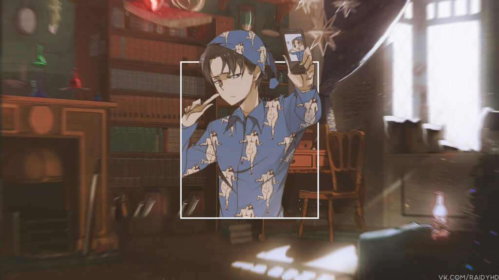 Levi Ackerman Pajama Party Anime Aesthetic PC Wallpaper