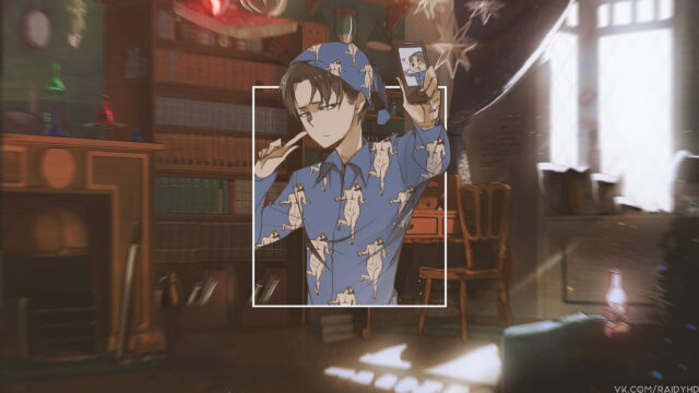 Levi Ackerman Pajama Party Anime Aesthetic PC Wallpaper