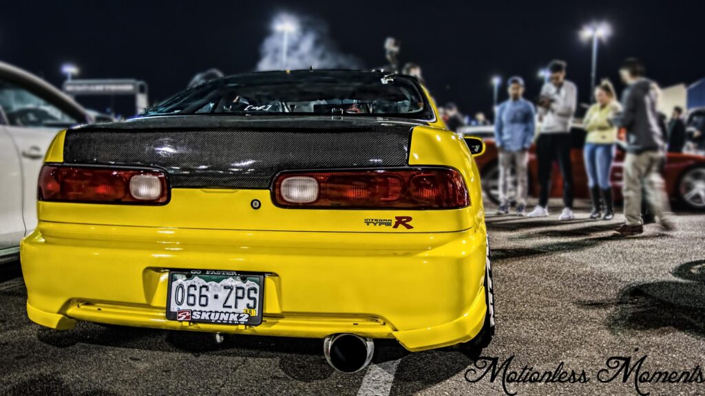 Bright Yellow Honda Integra Type R JDM Car Night Meet Desktop Wallpaper