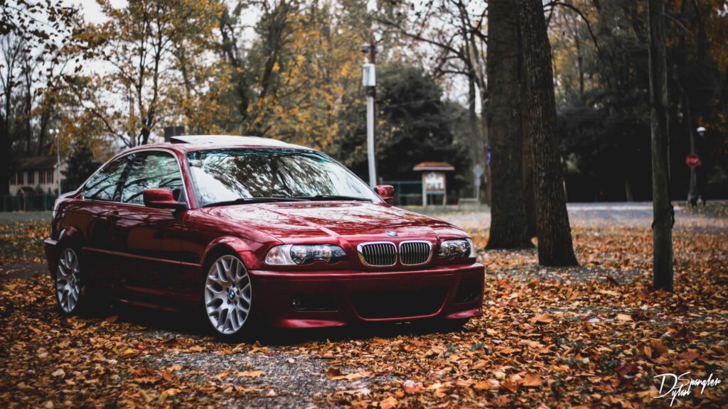 Stunning Imola Red BMW E46 M3 Parked in Autumn Woods 4K Wallpaper