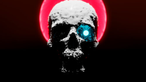 Abstract Glowing Skull with Neon Blue Eye Dark Aesthetic PC Wallpaper