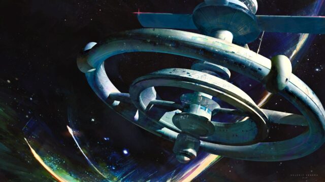 Futuristic Rotating Space Station Orbital Habitat 4K Wallpaper