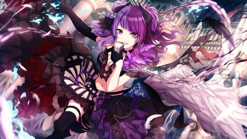 Purple Hair Anime Girl Pop Star with Wings and Chains PC Wallpaper