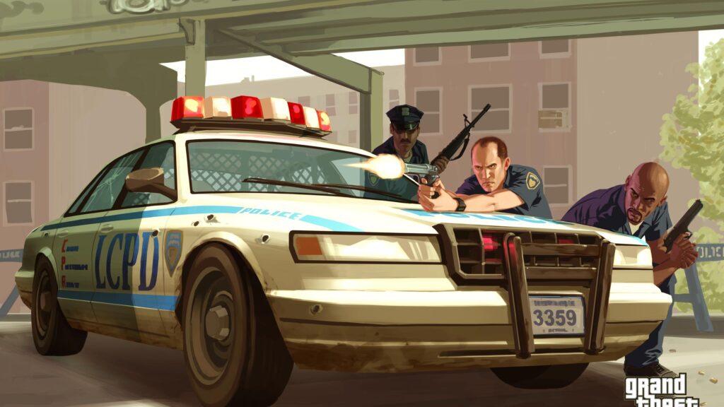Grand Theft Auto LCPD Police Officers Action Scene PC Wallpaper