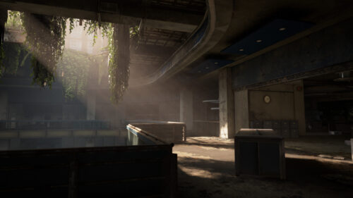 Post-Apocalyptic Abandoned Building Interior with Natural Light 4K Wallpaper