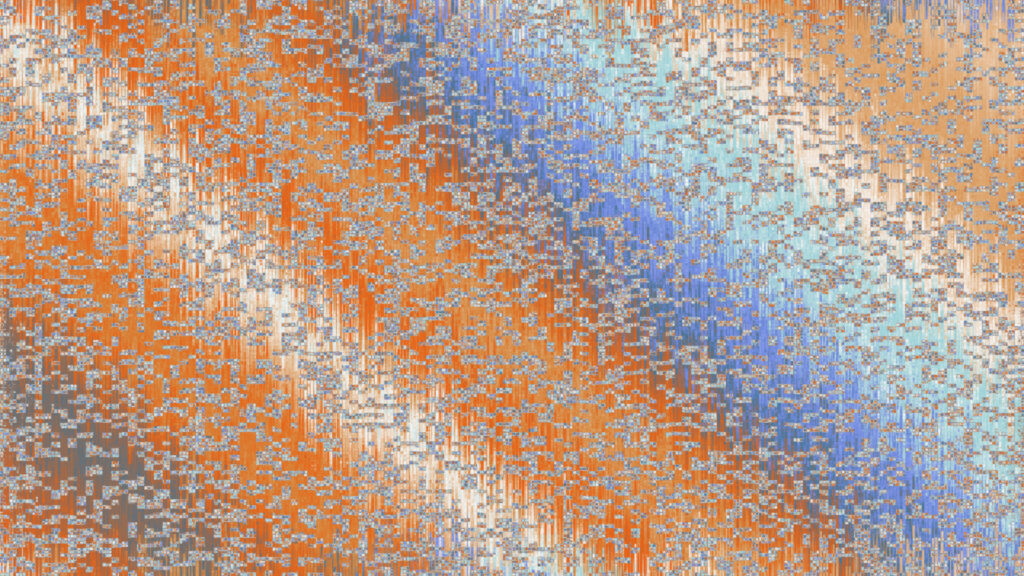 Abstract Glitch Digital Art with Orange and Blue Textures PC Wallpaper