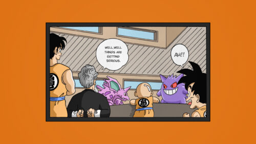 Dragon Ball Z Meets Pokemon Crossover Comic Panel Desktop Wallpaper