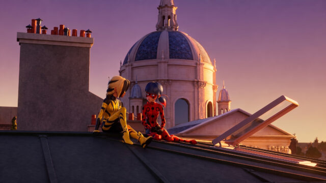 Ladybug and Vesperia on Paris Rooftop Sunset 4K PC Wallpaper