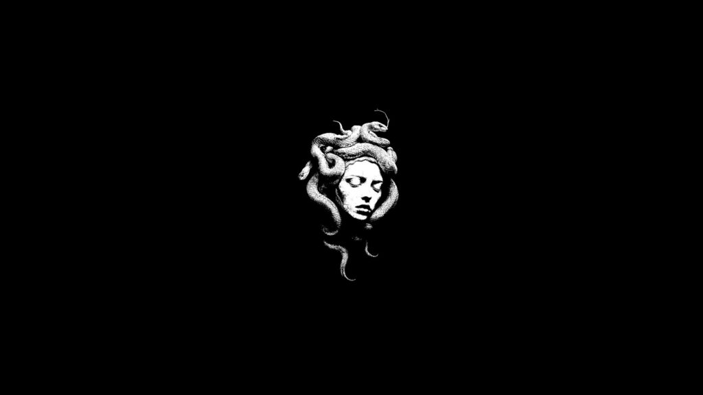Minimalist Medusa Portrait With Snakes Black and White 4K Wallpaper