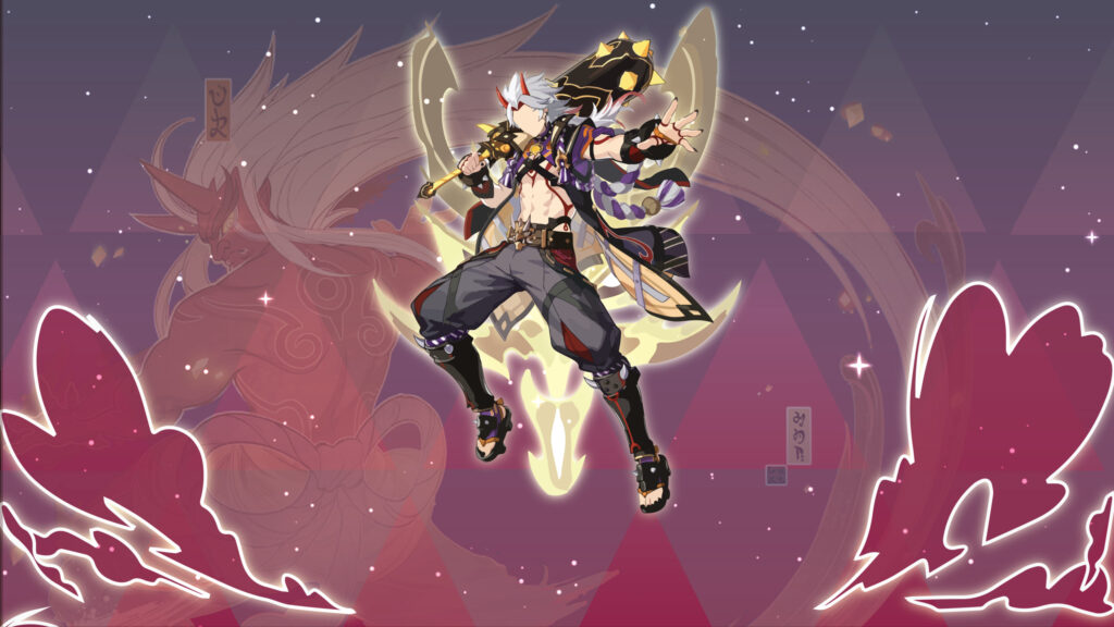 Arataki Itto Genshin Impact Dynamic Battle Pose 4K PC Wallpaper