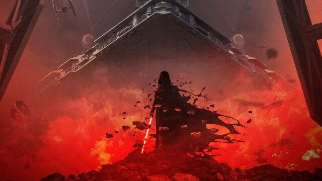 Darth Vader Amidst Imperial Destruction Desktop Wallpaper