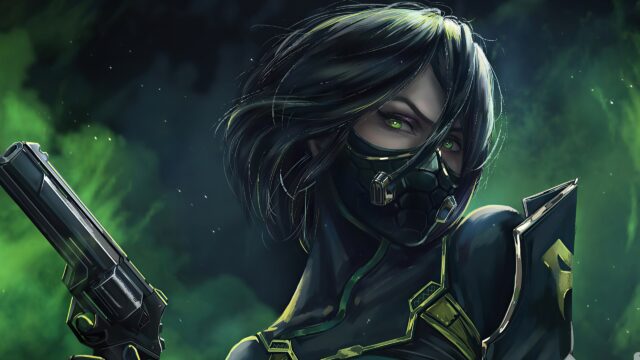 Futuristic Assassin with Revolver Green Glow 4K Desktop Wallpaper