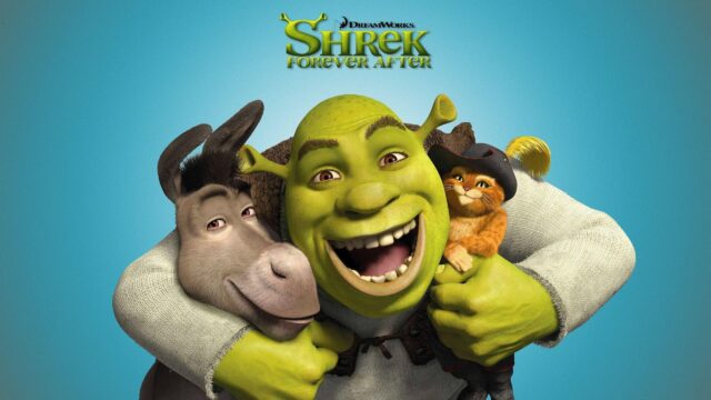 Shrek Forever After Trio Hugging Desktop Wallpaper