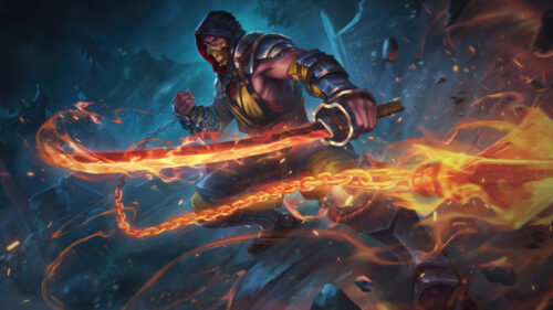 Scorpion Mortal Kombat Flaming Katana 4K Desktop Wallpaper