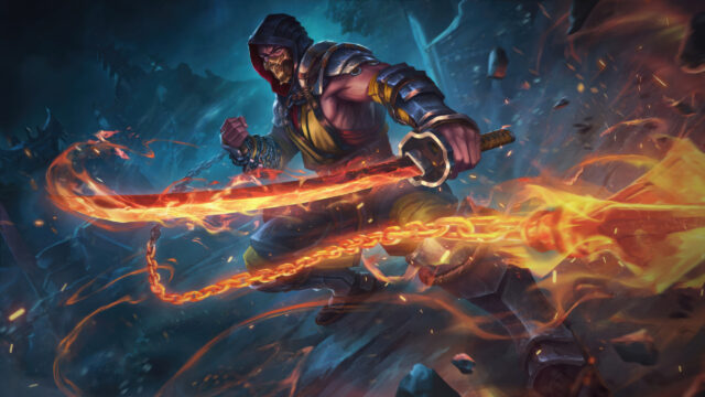 Scorpion Mortal Kombat Flaming Katana 4K Desktop Wallpaper