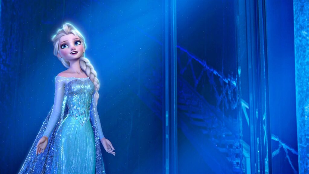 Elsa Frozen Ice Castle Blue Dress Aesthetic 4K Desktop Wallpaper