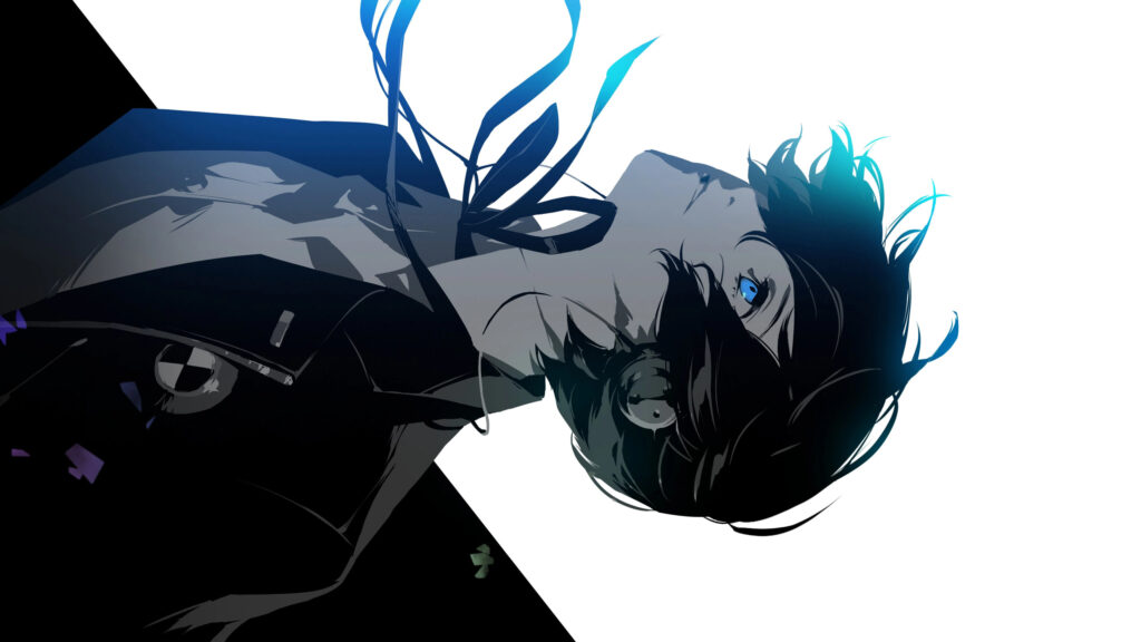 Anime Boy with Blue Eyes Minimalist Desktop Wallpaper