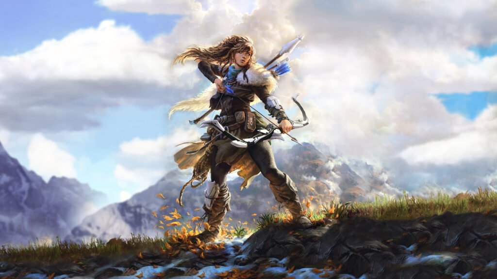 Adventurous Archer in Mountain Landscape Desktop Wallpaper