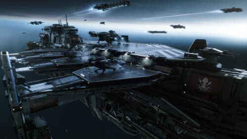 Sci-Fi Space Fleet Battle Station Desktop Wallpaper