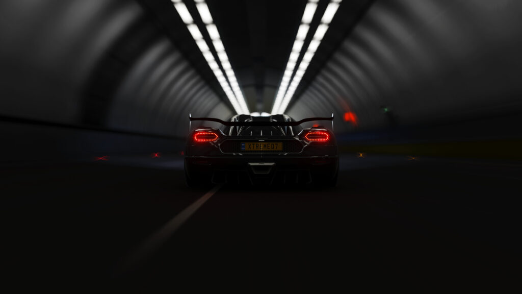 Black Hypercar Rear View Tunnel Desktop Wallpaper