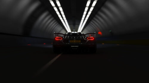 Black Hypercar Rear View Tunnel Desktop Wallpaper