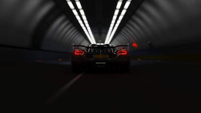 Black Hypercar Rear View Tunnel Desktop Wallpaper