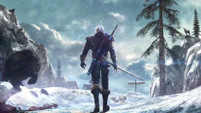 Geralt of Rivia in Winter Landscape Desktop Wallpaper