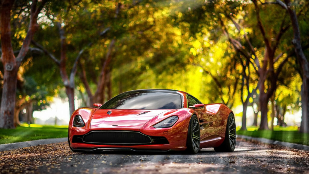 Stunning Red Supercar Autumn Forest 4K Wallpaper