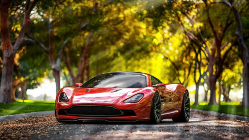 Stunning Red Supercar Autumn Forest 4K Wallpaper