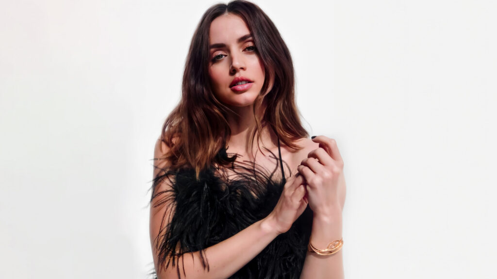 Ana de Armas Elegant Feather Dress Portrait 4K Desktop Wallpaper