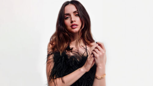 Ana de Armas Elegant Feather Dress Portrait 4K Desktop Wallpaper