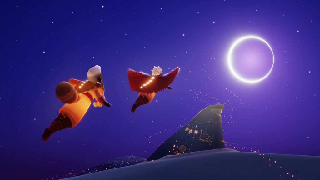 Sky Children of the Light Flying Towards the Moon Desktop Wallpaper