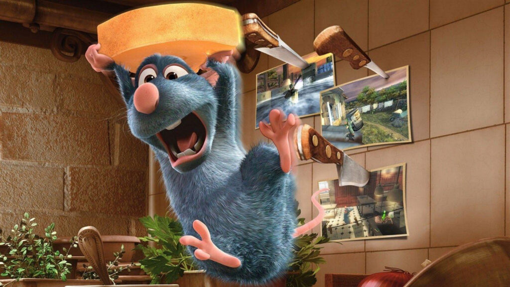Remy Ratatouille Running from Knives Desktop Wallpaper