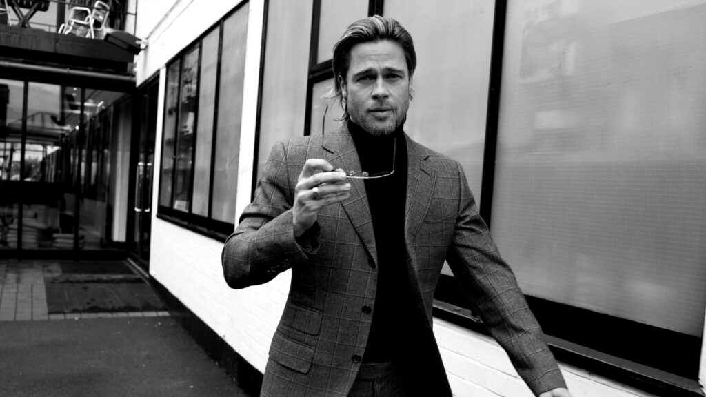 Stylish Man in Plaid Suit Black and White Desktop Wallpaper