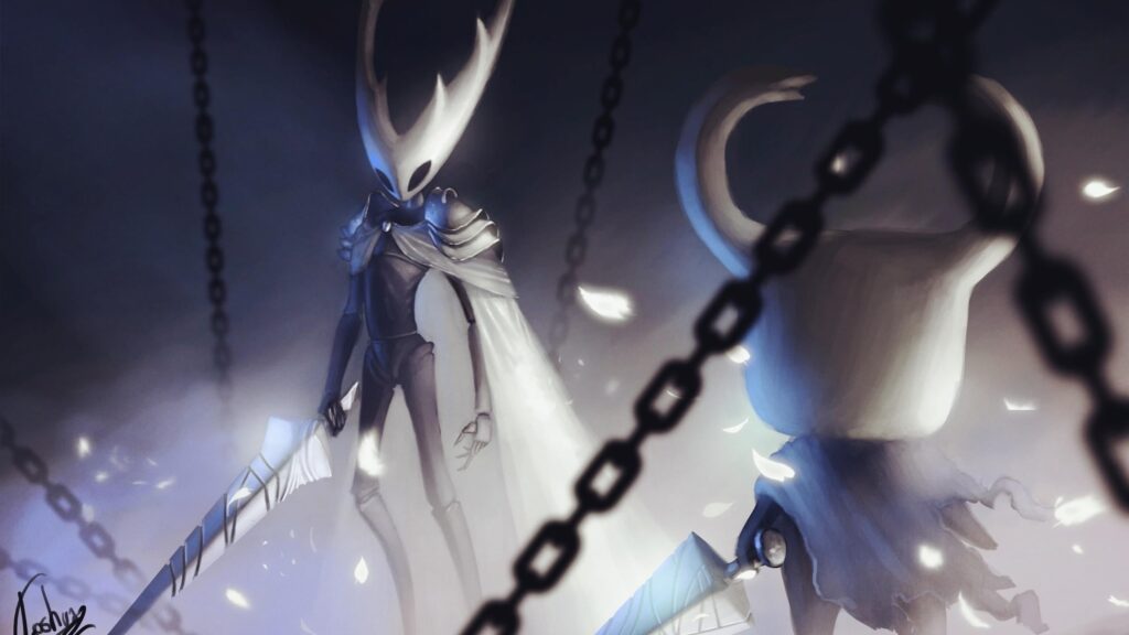 Hollow Knight Duel Amidst Chains Desktop Wallpaper