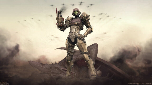 Steampunk Armored Female Warrior 4K Desktop Wallpaper