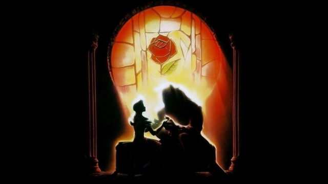 Beauty and the Beast Silhouette Stained Glass Desktop Wallpaper