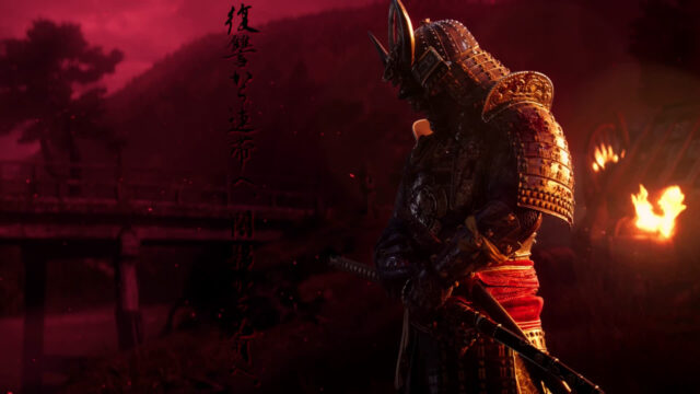 Samurai Warrior in Red Battlefield Desktop Wallpaper