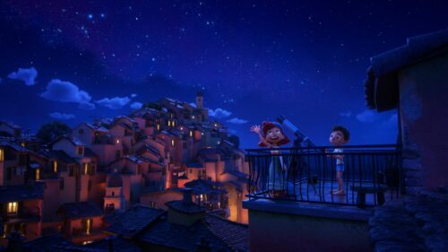 Luca and Giulia Stargazing on a Balcony Desktop Wallpaper
