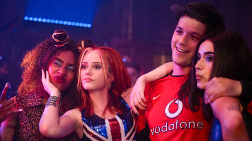 Four Friends Posing at a Party Desktop Wallpaper