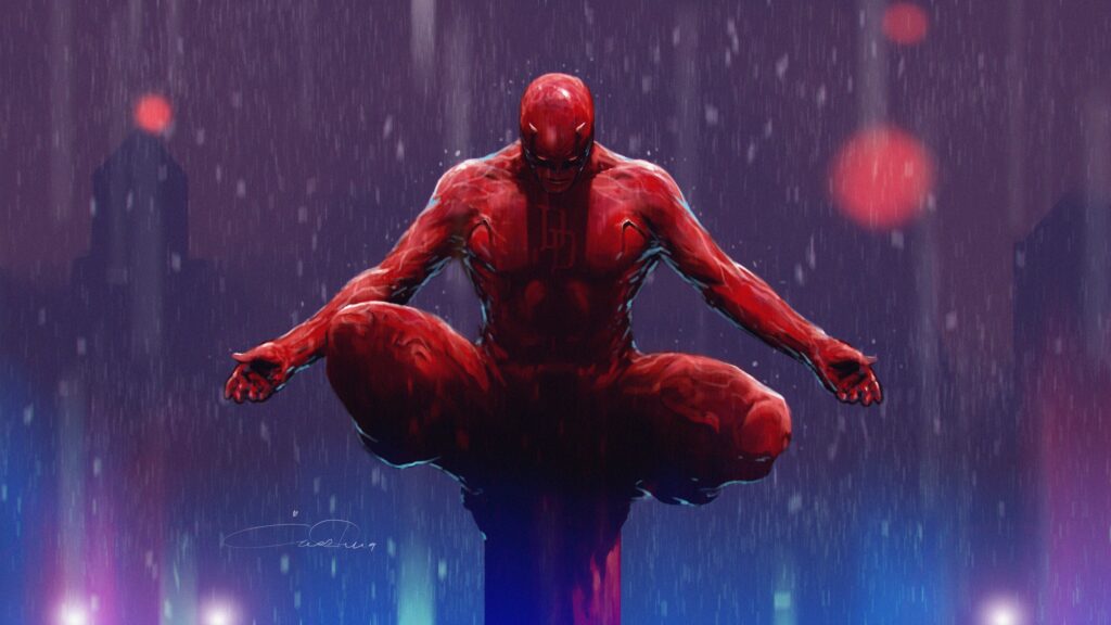 Daredevil Perched in the Rain 4K Desktop Wallpaper