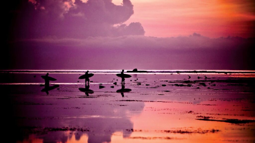 Surfing at Sunset Silhouette Desktop Wallpaper