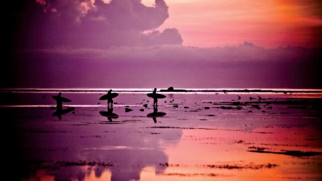 Surfing at Sunset Silhouette Desktop Wallpaper