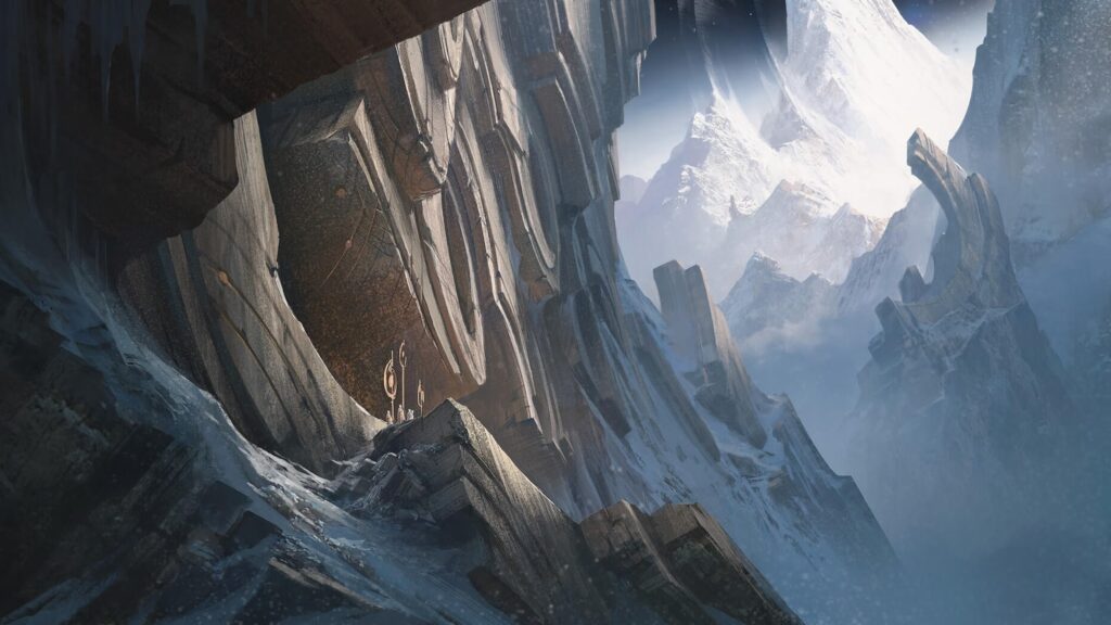 Epic Snowy Mountain Cliffside Fantasy Scenery 4K Wallpaper