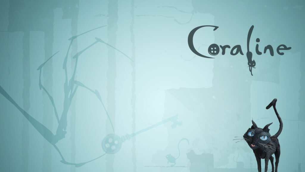 Coraline Black Cat and Skeleton Key Minimalist Desktop Wallpaper