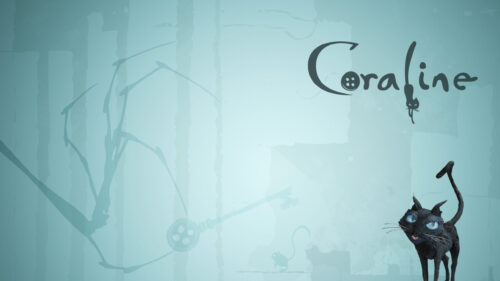 Coraline Black Cat and Skeleton Key Minimalist Desktop Wallpaper